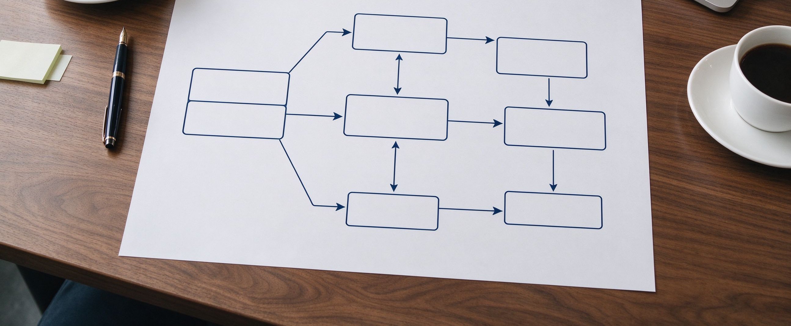 A strategy roadmap and working notes on a senior advisor's table