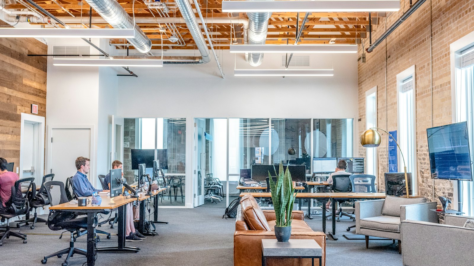 Banking office workspace with financial analysts